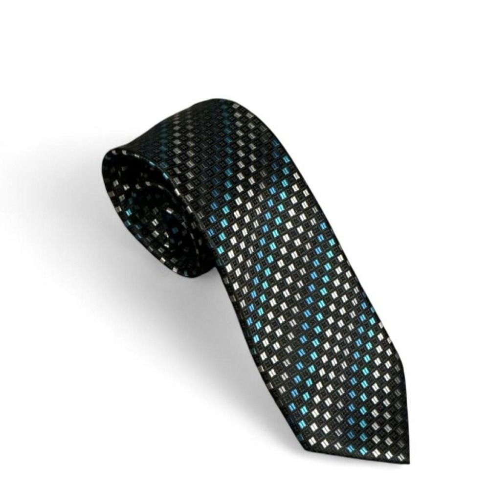 Alexander Julian Colours Necktie Mens OS Black Blue Geometric Square Excellent